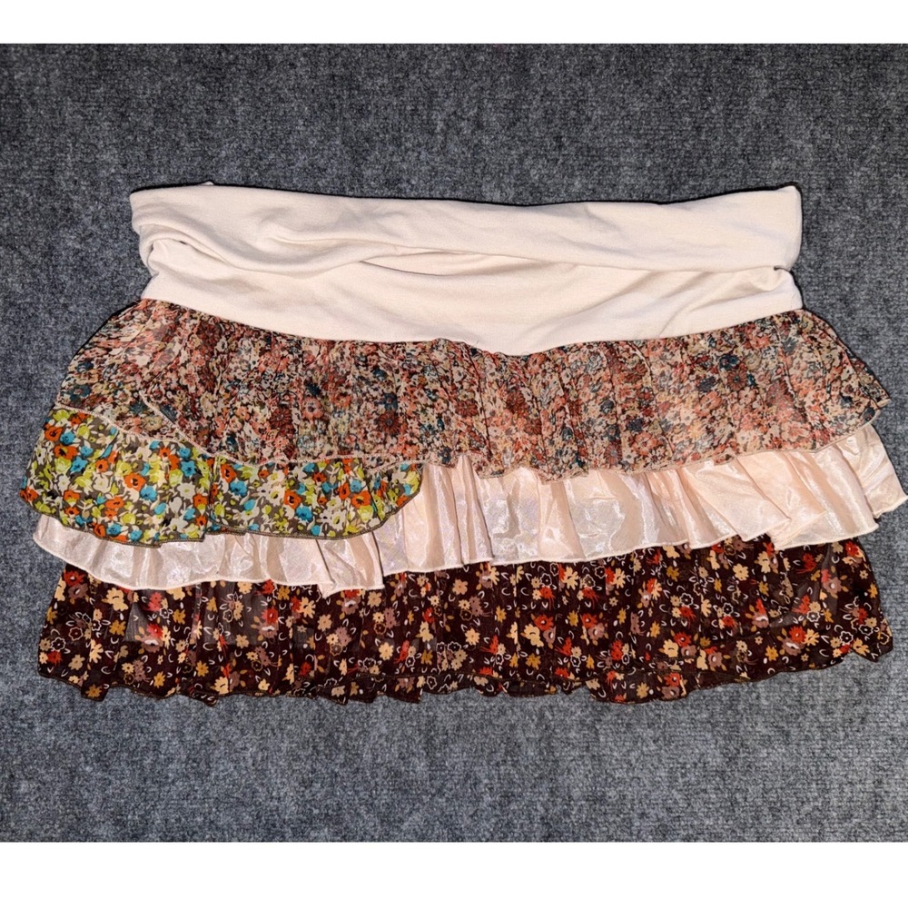 rue21 Y2K Tiered Ruffle Mini Skirt XL Floral Boho Fairycore Festival NWT